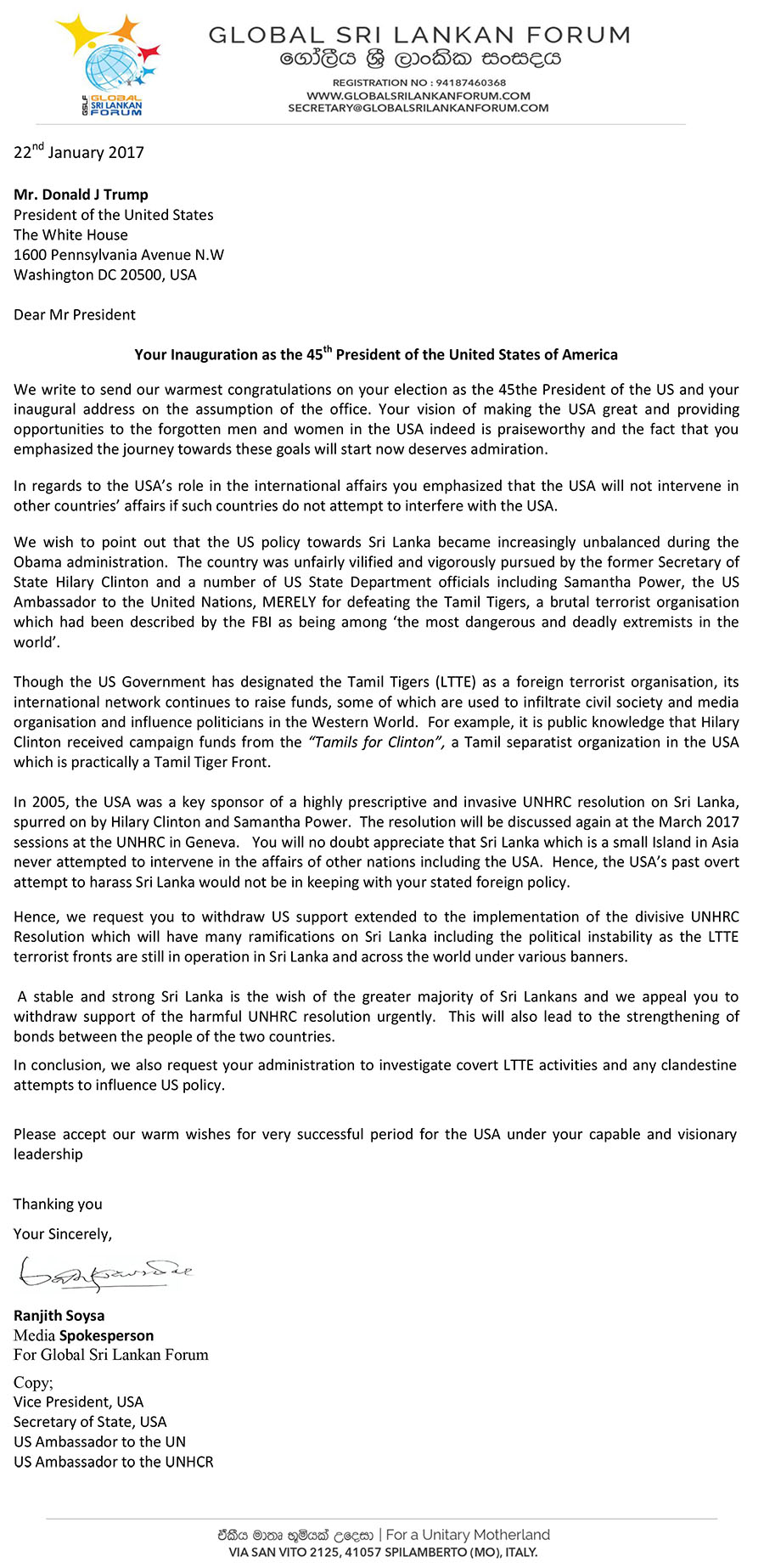 GSLF Letter to the US President Jan  2016 V2-1