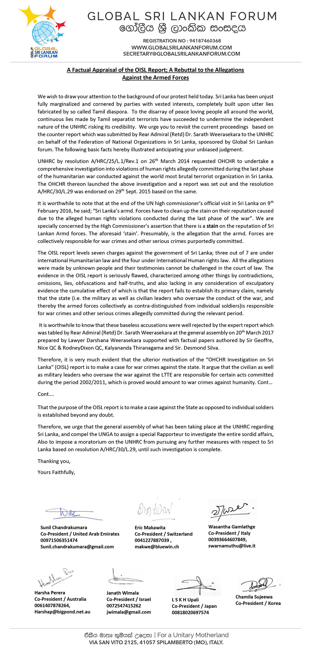 Press Release on UN Report by GSLF-1