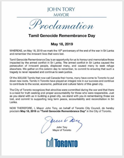 John Tory -Tamil Genocide
