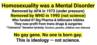 Homosexuality originally classified as “Mental Disorder” – No one is born Gay.